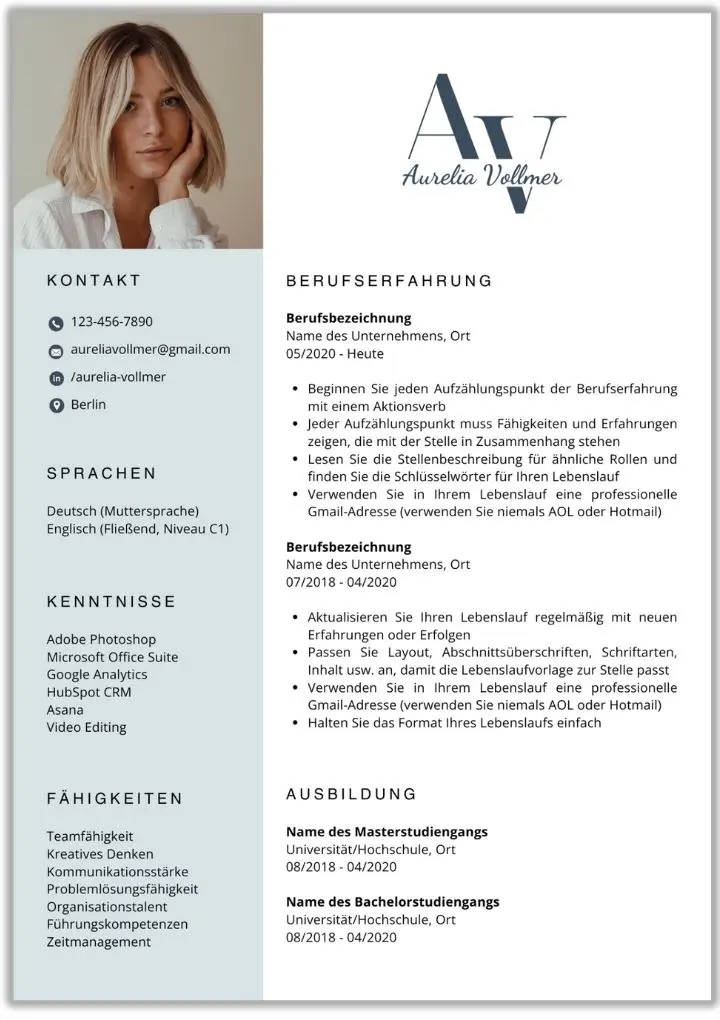 Moderner Lebenslauf & CV Vorlage – Word, Canva
