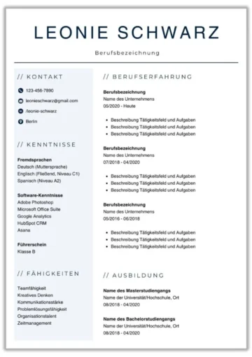 Einseitige Lebenslauf Vorlage ohne Bild für Word - tabellarischer Lebenslauf