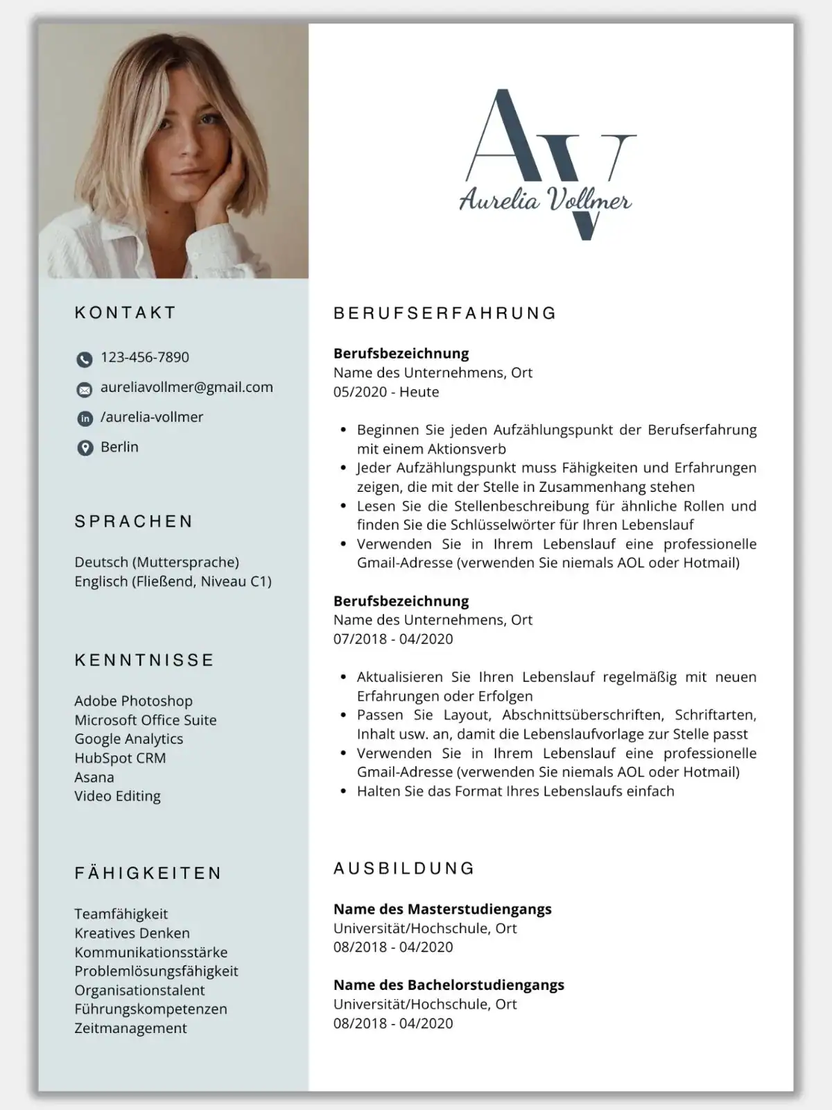 Moderne einseitige Lebenslauf Vorlage Word Deutsch