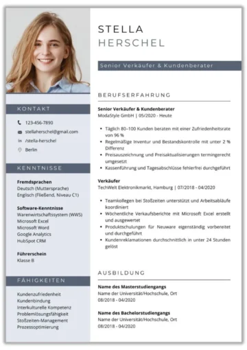 Lebenslauf Vorlage Verkäufer einseitig – Einzelhandel