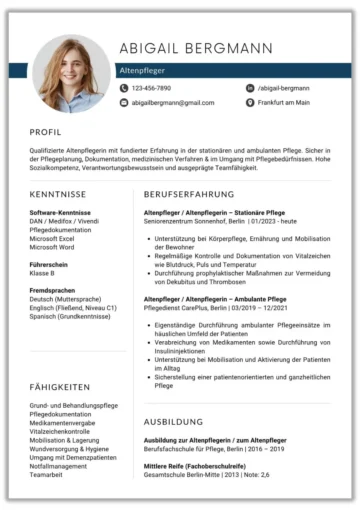 Lebenslauf für Altenpfleger / Altenpflegerin – einseitige
