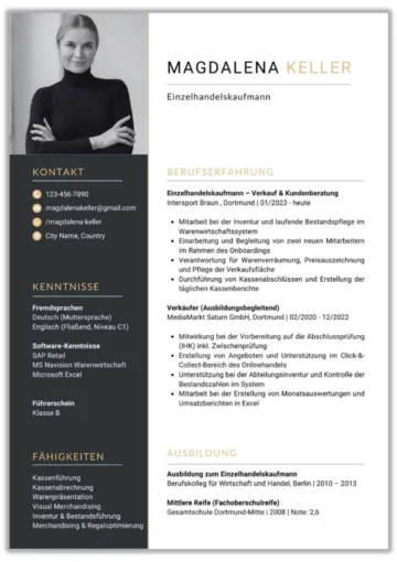 Einseitige Lebenslauf Vorlage für Einzelhandelskaufmann mit professionellem Layout für Bewerbung im Einzelhandel