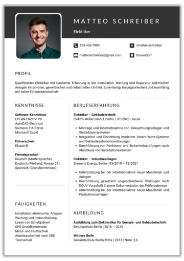 Lebenslauf Vorlage Elektriker Word