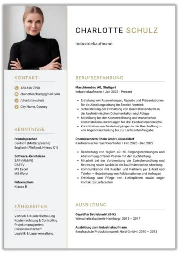Lebenslauf Vorlage Industriekaufmann eine Seite – tabellarischer Lebenslauf mit Berufserfahrung, Kenntnisse und Ausbildung