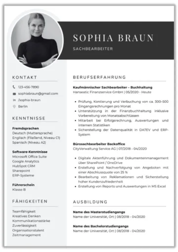 Lebenslauf Vorlage Sachbearbeiter einseitig