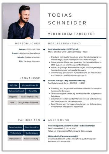 Lebenslauf Vorlage Vertriebsmitarbeiter einseitig Word modern