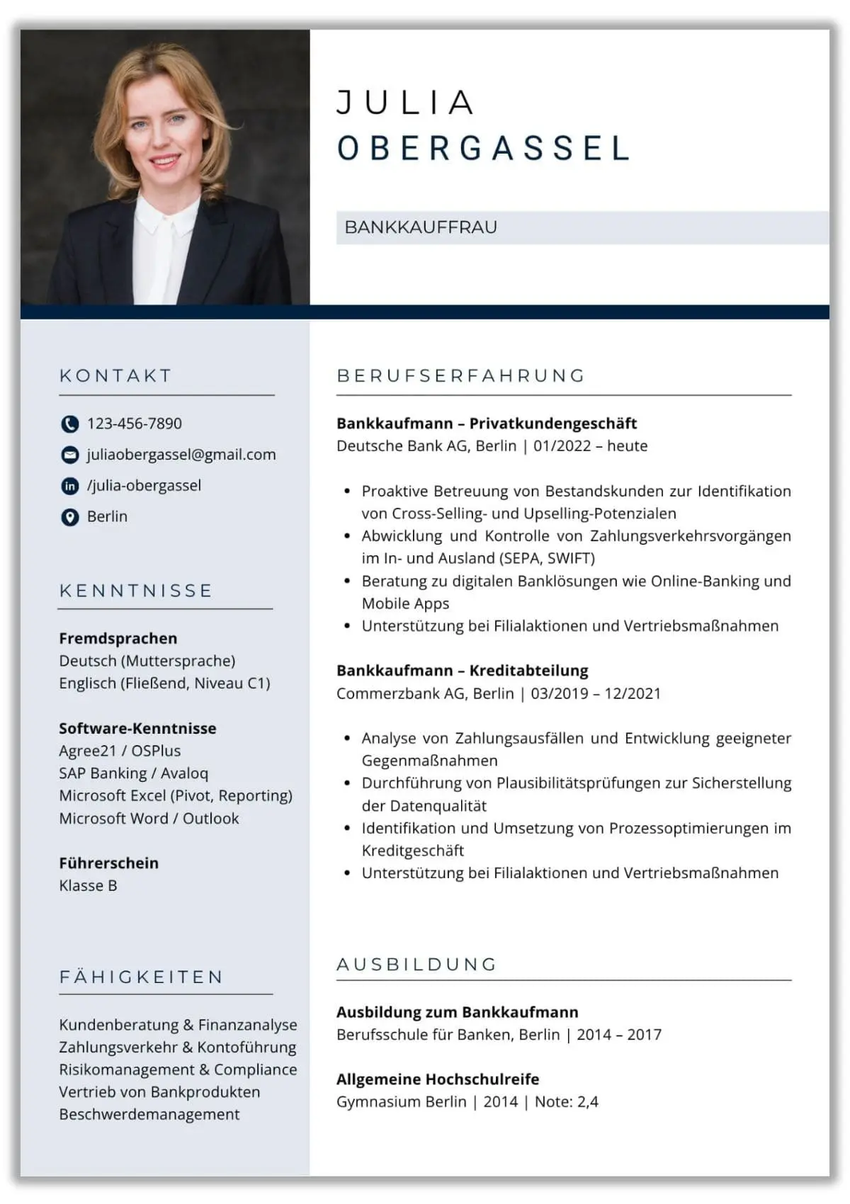 Lebenslauf vorlage Bankkauffrau Word