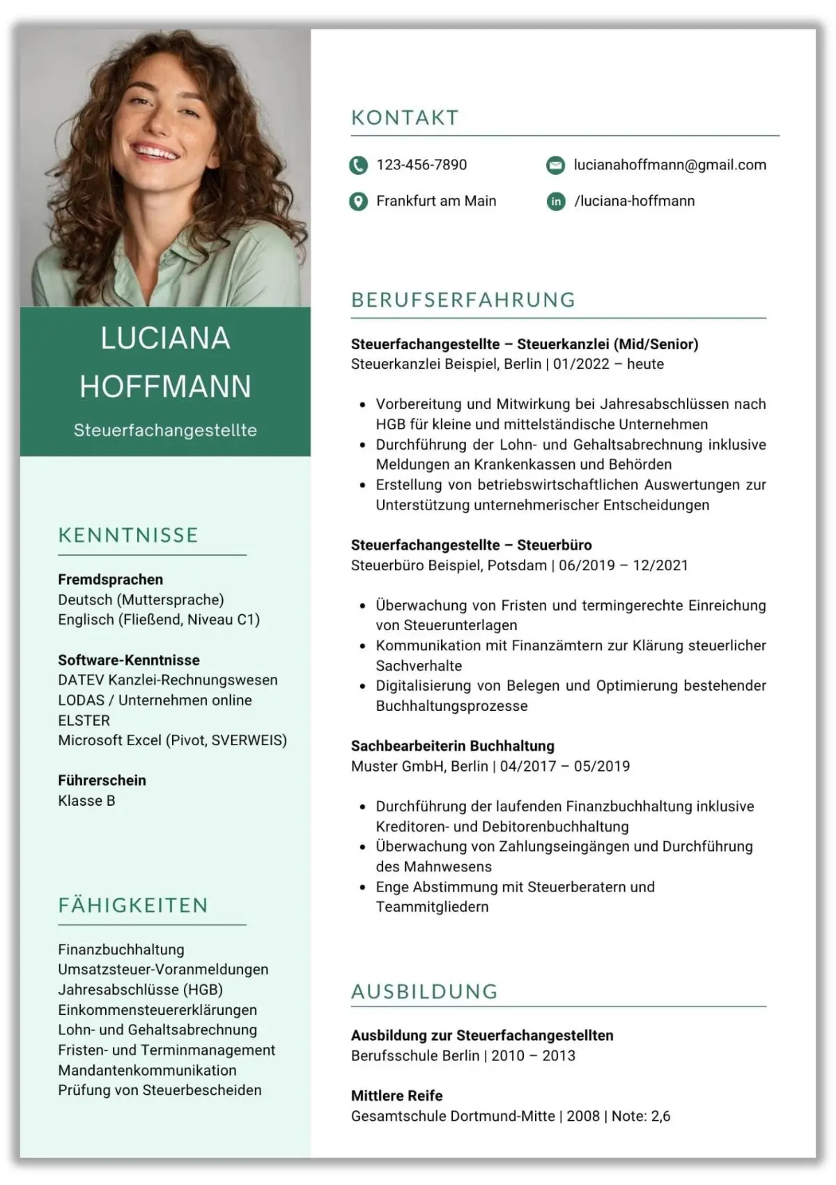 Lebenslauf Vorlage steuerfachangestellte Word
