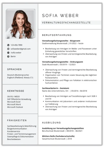 Lebenslauf Vorlage Verwaltungsfachangestellte Word
