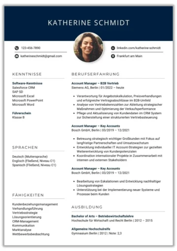 Lebenslauf Vorlage account manager einseitig Word