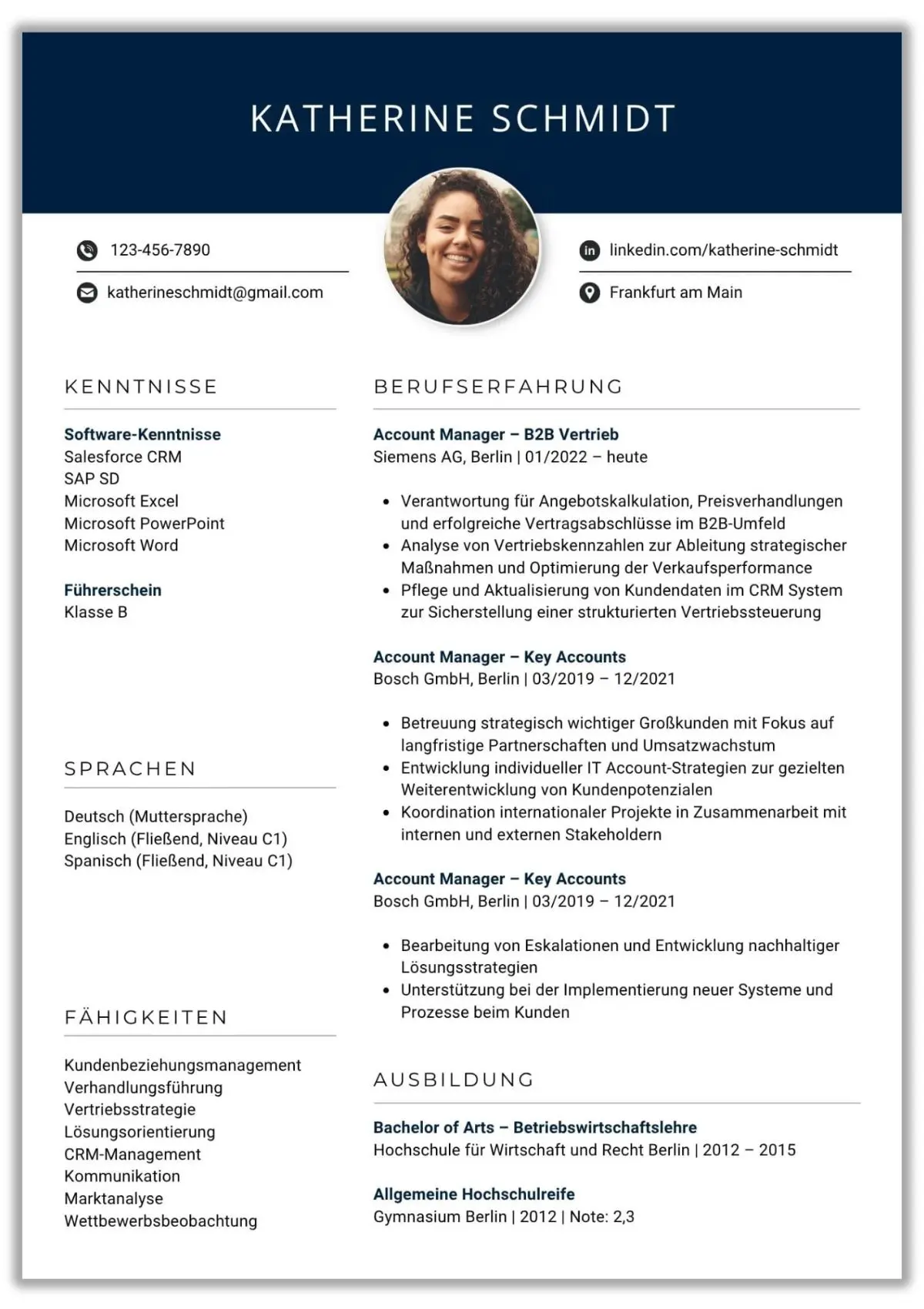 Lebenslauf Vorlage account manager einseitig Word