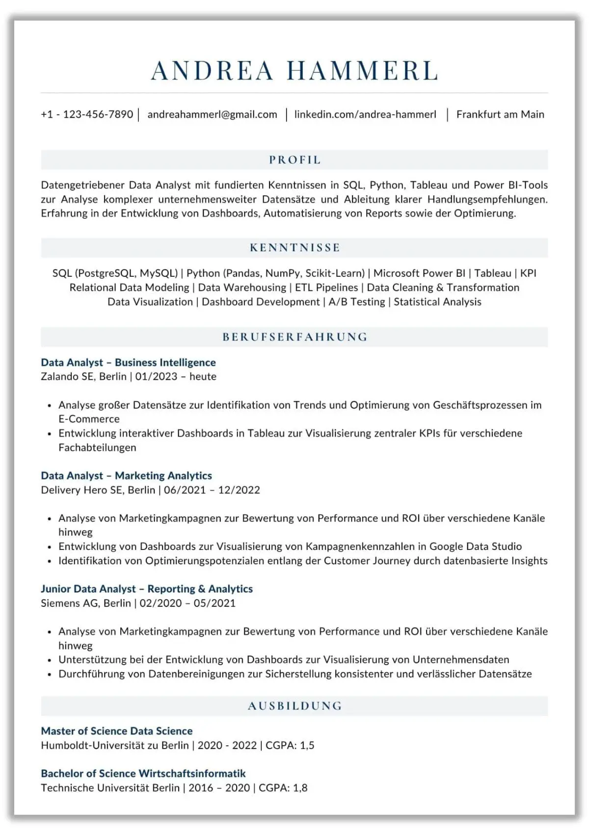 Lebenslauf Vorlage Data Analyst Word