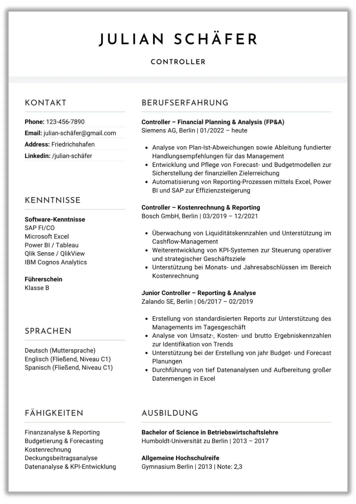 Tabellarische Google Docs Lebenslauf Vorlage mit klassischem Aufbau