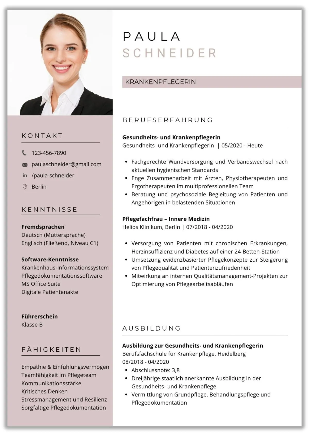 Tabellarischer Lebenslauf Canva mit klassischem zweispaltigem Layout für professionelle Bewerbungen