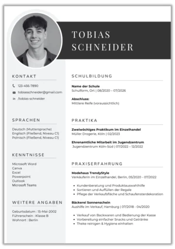 Moderne Lebenslauf Vorlage Ausbildung mit Bewerbungsfoto