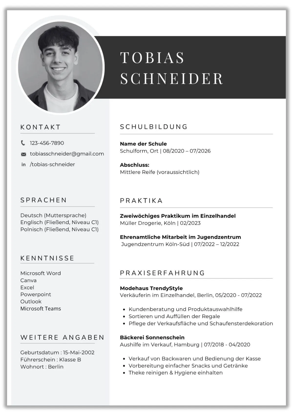 Lebenslauf Vorlage Ausbildung