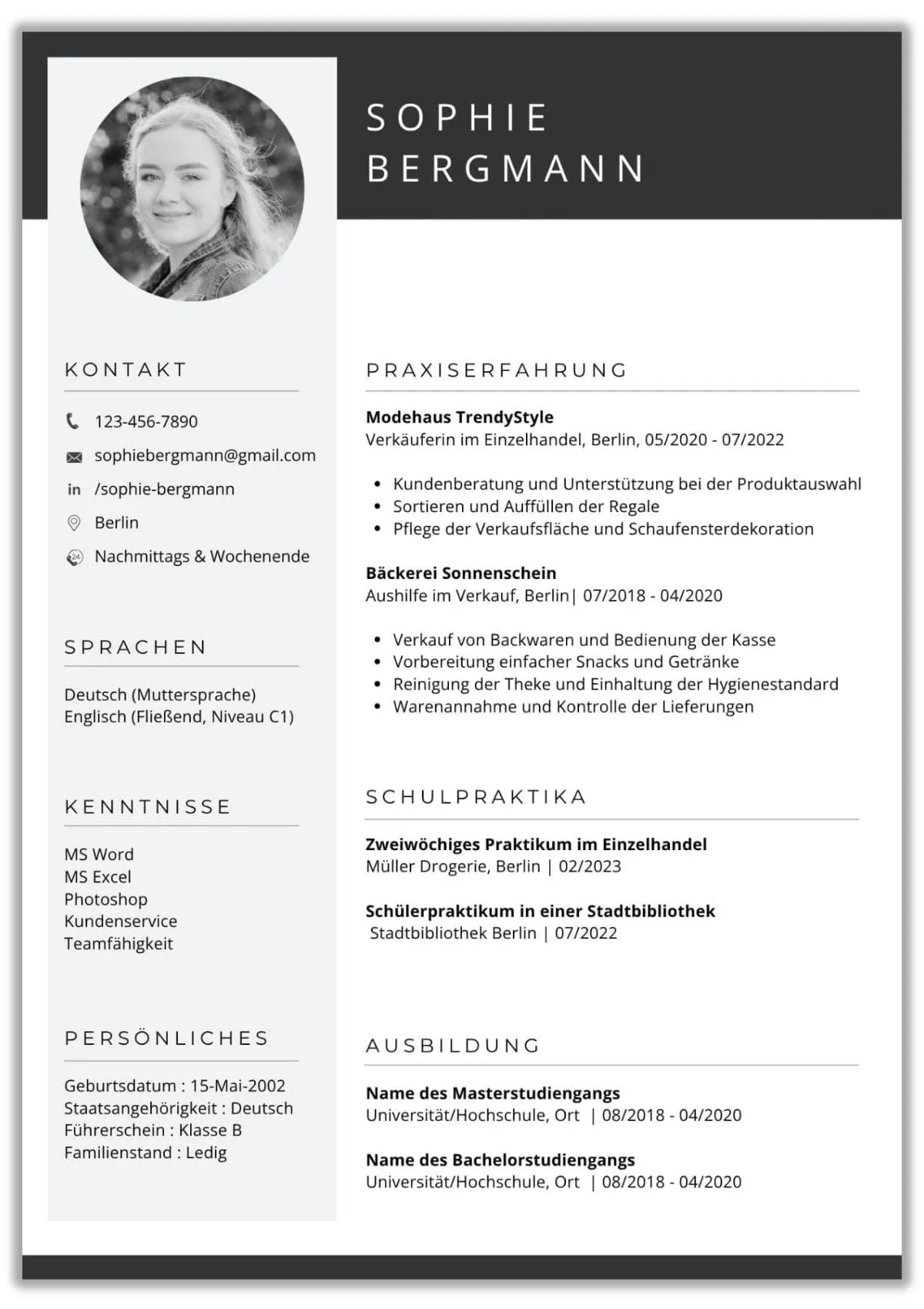 Lebenslauf Vorlage Minijob in Word, Canva