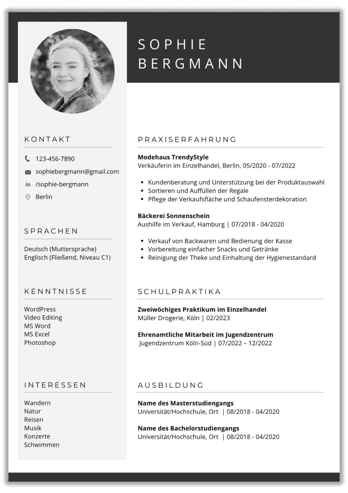 Lebenslauf Vorlage Minijob