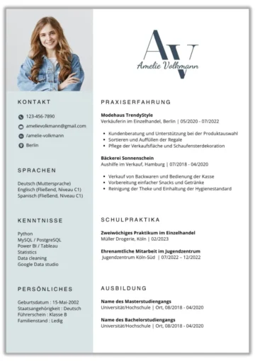 Lebenslauf Werkstudent Vorlage in Word und Canva mit modernem Design